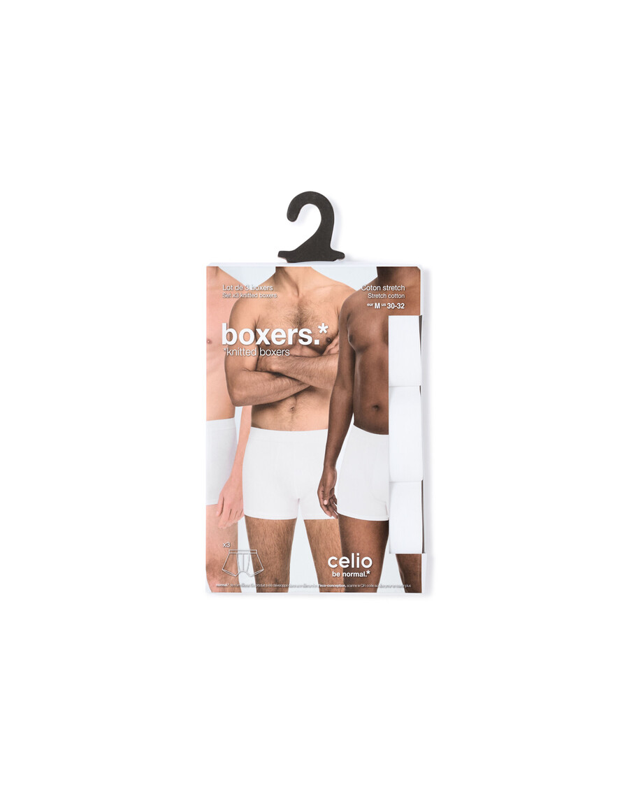 paquete de 3 calzoncillos bóxer blancos lisos