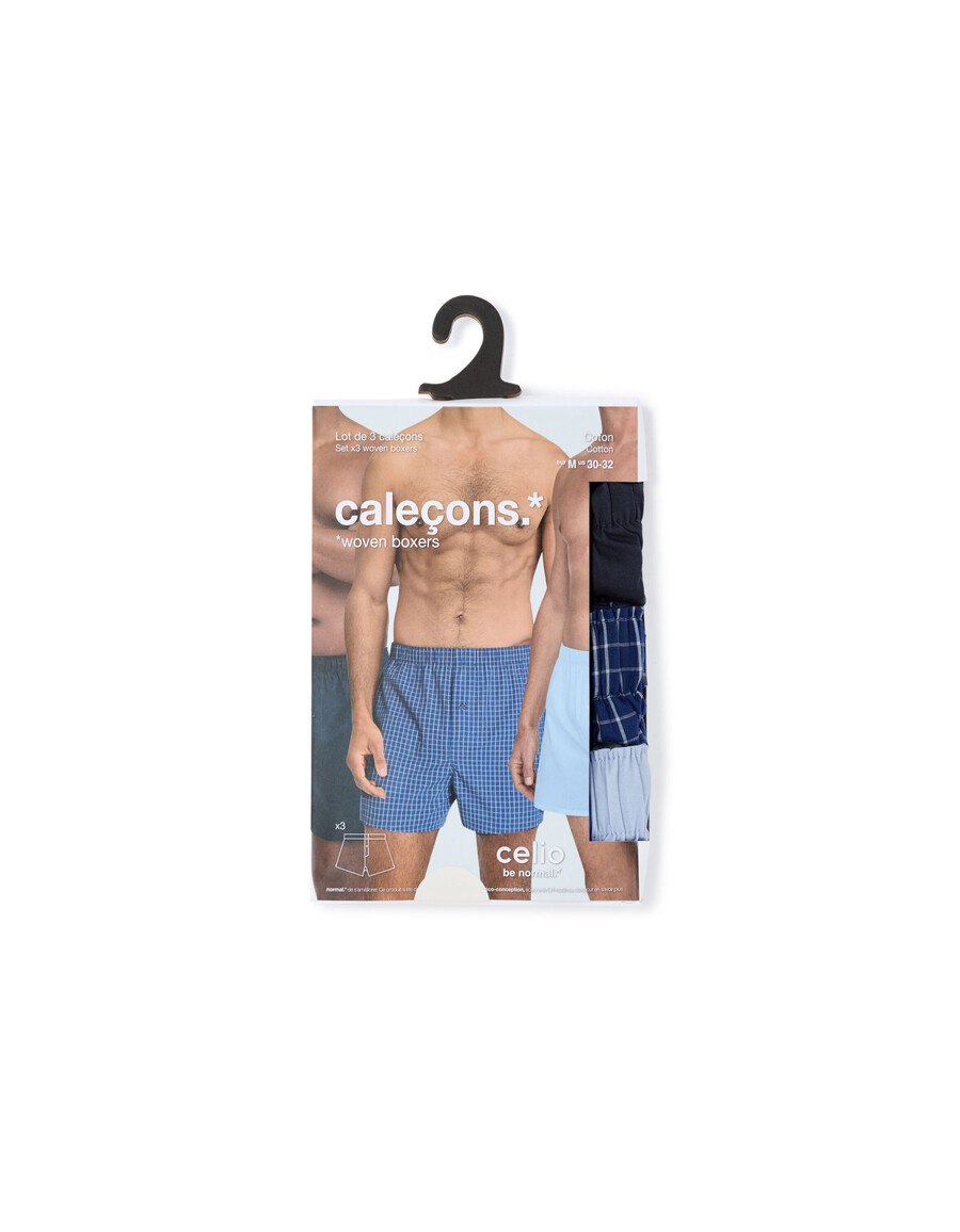 pack de 3 calzoncillos bóxer 100 algodón lisos y a cuadros.